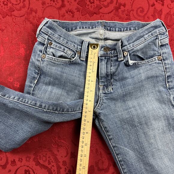 7 For All Mankind Dojo Jeans Women 25x28" Blue Denim Pants Flare Distressed 7FAM - Picture 7 of 14